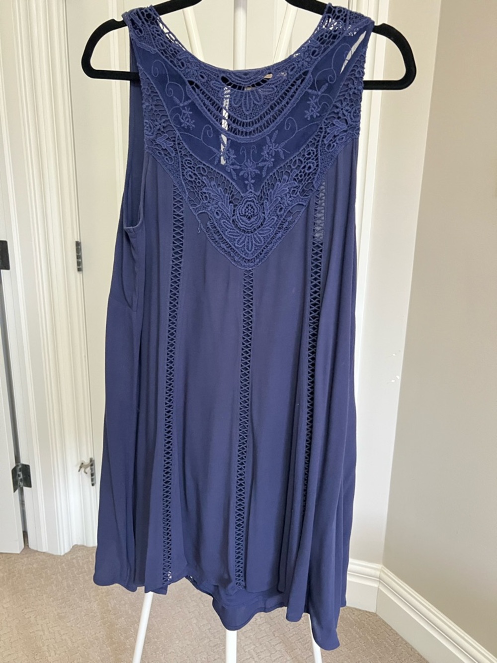 Black Swan Navy Crochet-Detail Mini Dress